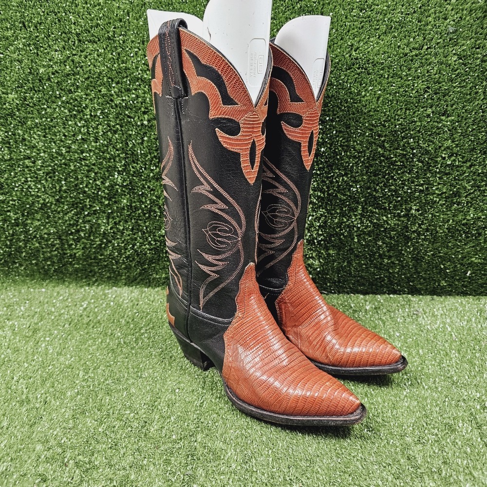 Tony Lama L1225 Black Brown Leather Pull On Western Cowgirl‎ Boots Womens Size 5